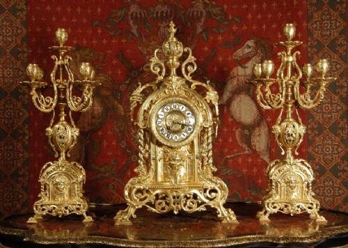 fig 1. ***** SOLD ***** Antique French Gothic Clock Set ~ French - Circa 1880 ~